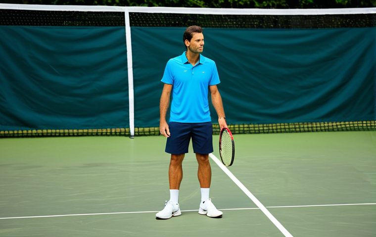 A professional male tennis player in his mid-30s, wearing modest tennis attire including a polo shirt and shorts, stands on a pristine hard court. He thoughtfully examines two distinct tennis balls held in his hands; one ball appears to have a more pronounced, fluffy felt texture, while the other looks smoother. The player's expression indicates deep consideration of his playstyle and the court surface. The tennis net is visible in the background under bright, even lighting. This is a high-quality professional photograph, safe for work, appropriate content, family-friendly, fully clothed, perfect anatomy, correct proportions, natural pose, well-formed hands, proper finger count, natural body proportions.