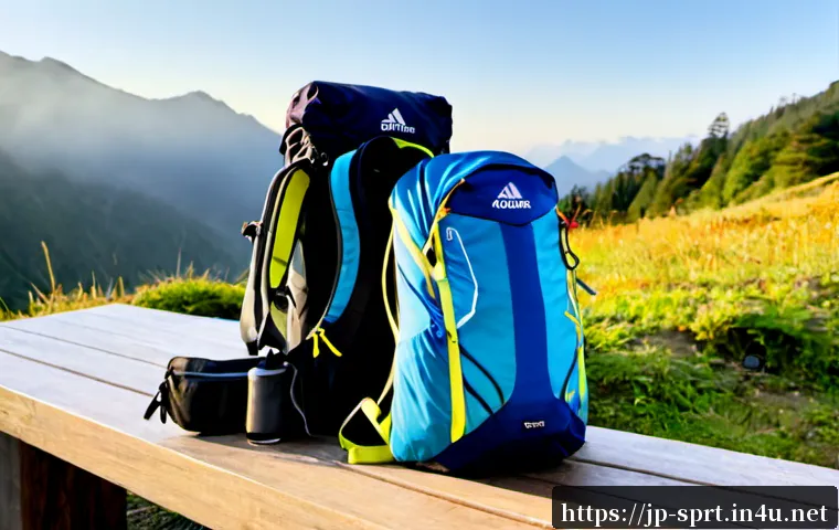 러닝 및 트레킹 배낭 추천 - Photorealistic comparison scene of two unbranded running and trekking backpacks on a clean wooden be...